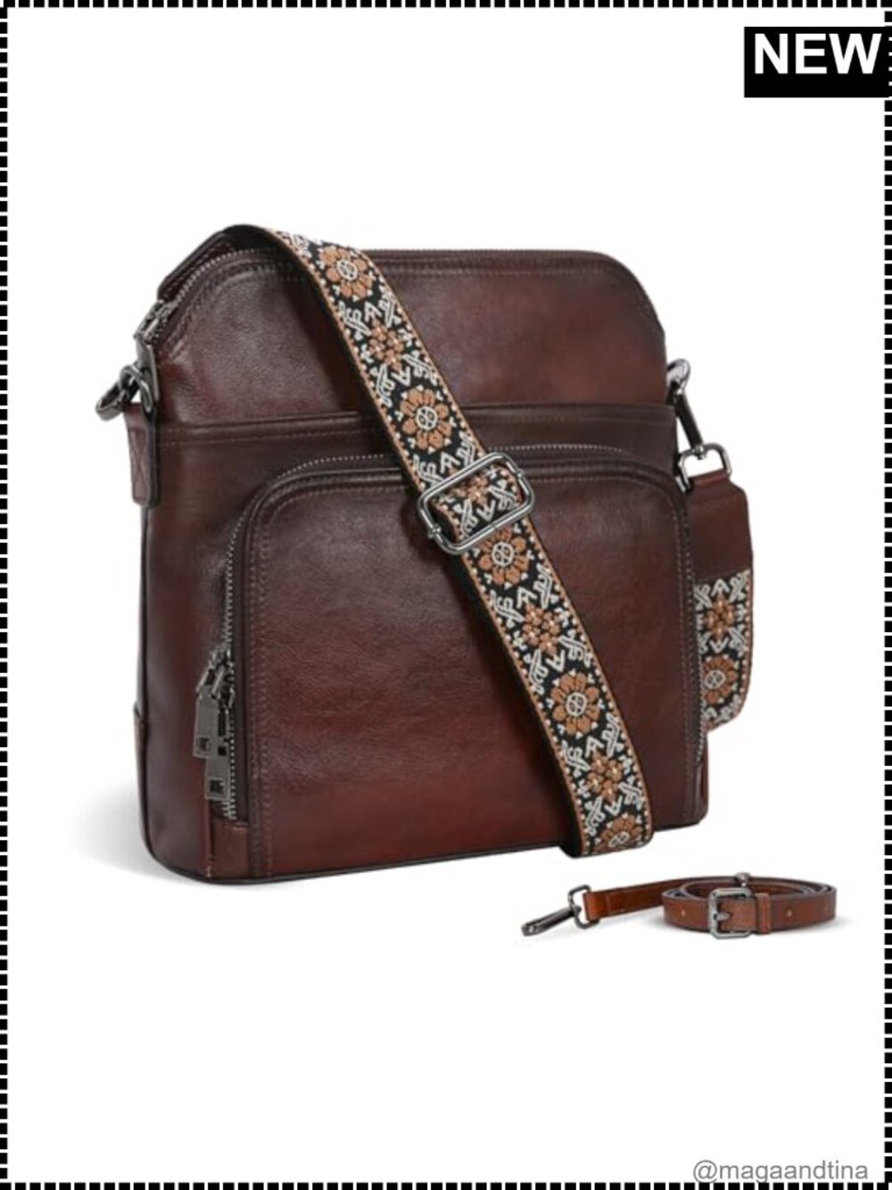 Leather Crossbody Bag with Built-in Wallet